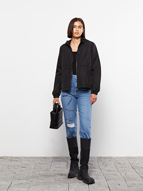 LCW Vision Kadın Kapüşonlu Düz Yağmurluk - W21007Z8-CVL