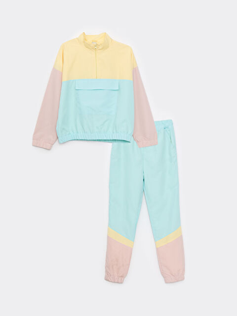 LCW Kids Dik Yaka Renk Bloklu Uzun Kollu Kız Çocuk Sweatshirt ve Eşofman Altı - W21249Z4-FTC