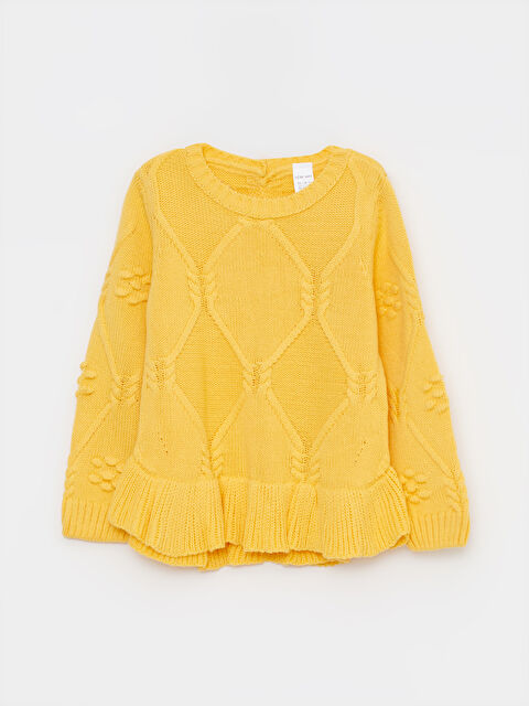 LCW baby Bisiklet Yaka Uzun Kollu Kendinden Desenli Pamuklu Kız Bebek Triko Kazak