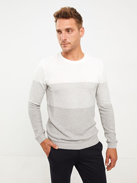 LCW Vision Bisiklet Yaka Uzun Kollu Renk Bloklu Erkek Triko Kazak - W21450Z8-LAL