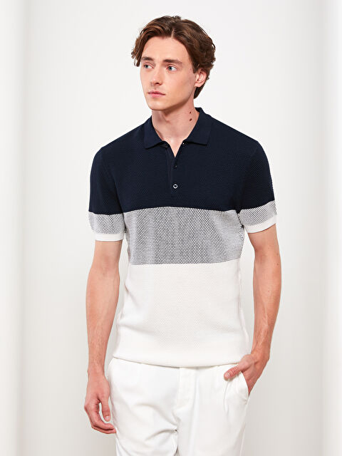 LCW Vision Polo Yaka Kısa Kollu Renk Bloklu Erkek Triko Kazak - W21479Z8-J2Y