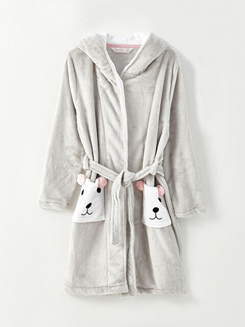 LCW DREAM Kapüşonlu Nakışlı Uzun Kollu Cep Detaylı Peluş Kadın Sabahlık - W21679Z8-CUZ