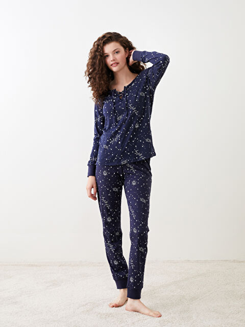 LCW DREAM Ensemble de Pyjama à Motifs pour Femmes avec Col Lavallière