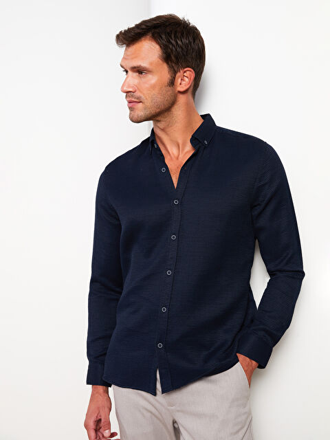 LCW Vision Slim Fit Uzun Kollu Armürlü Erkek Gömlek - W21770Z8-S9P