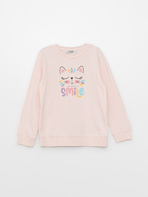 LCW Kids Суитшърт с кръгло деколте, отпечатан, с дълъг ръкав за момичета - W21819Z4-FZZ