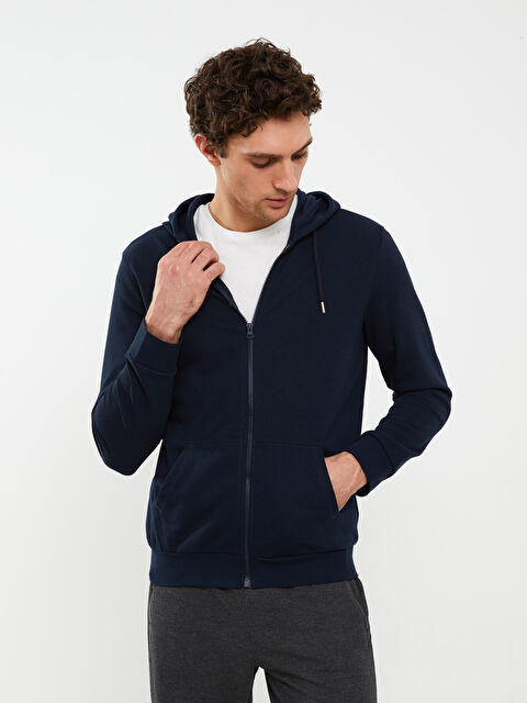 LCWAIKIKI Basic Kapüşonlu Uzun Kollu Erkek Fermuarlı Sweatshirt - W21901Z8-RFH