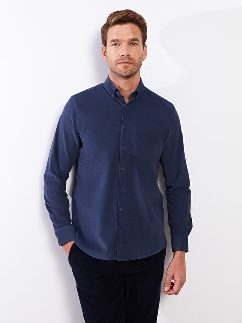 LCWAIKIKI Basic Regular Fit Uzun Kollu Kadife Erkek Gömlek - W21917Z8-JM3