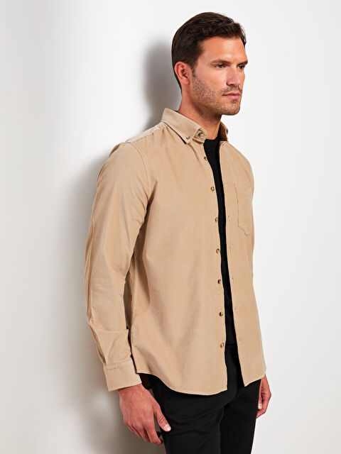 LCWAIKIKI Basic Regular Fit Uzun Kollu Kadife Erkek Gömlek - W21917Z8-SJL