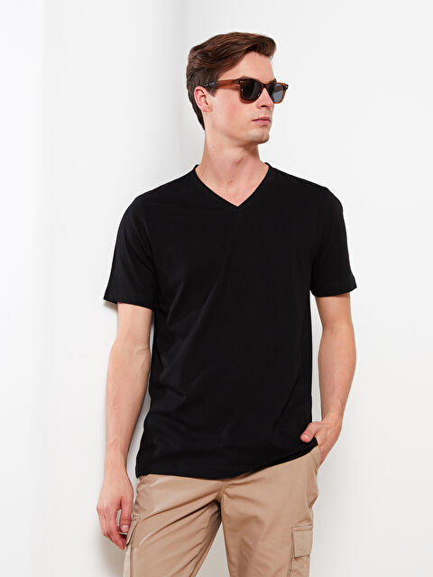 LCWAIKIKI Basic V-образно деколте Къс ръкав Джърси Тениска за мъже - W21922Z8-CVL
