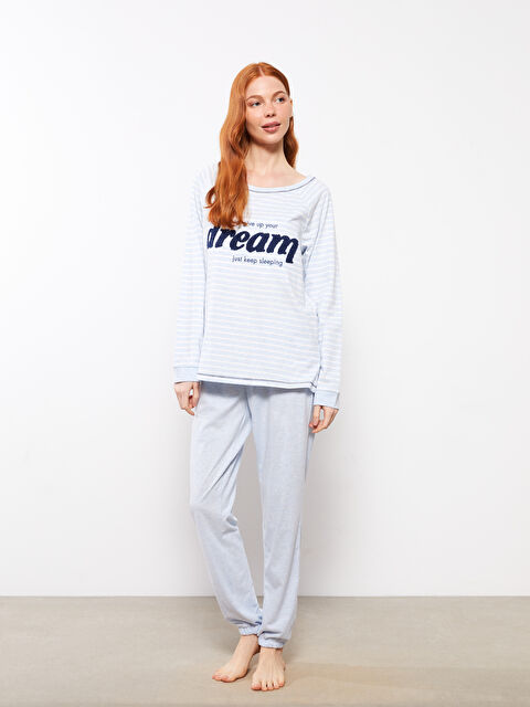 LCW DREAM Bisiklet Yaka Baskılı Uzun Kollu Kadın Pijama Takımı - W21957Z8-L9D