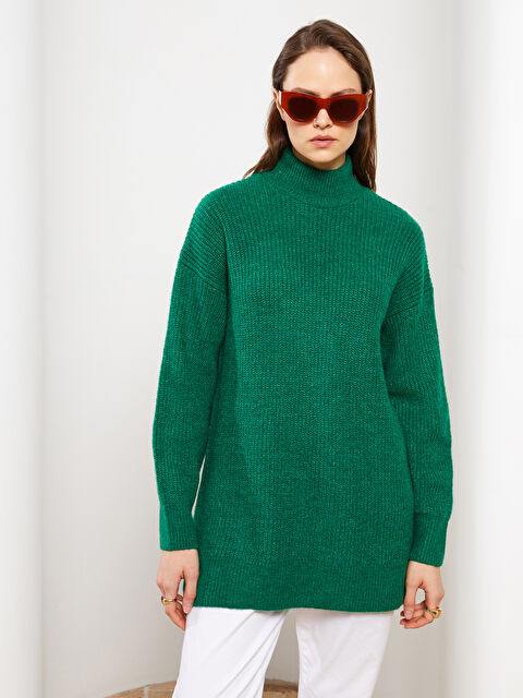 LCW Modest Yarım Balıkçı Yaka Düz Uzun Kollu Kadın Triko Tunik - W21991Z8-RX8