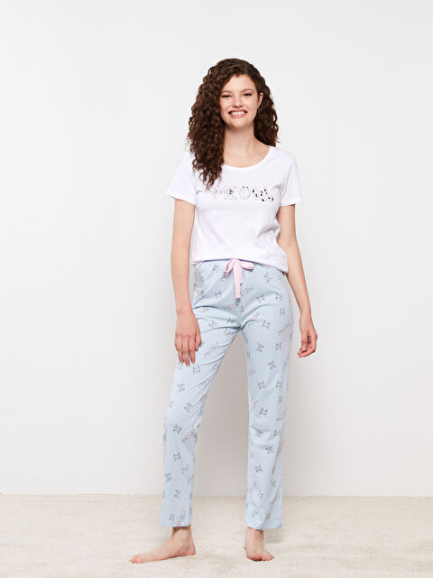 LCW DREAM Bisiklet Yaka Baskılı Kısa Kollu Pamuklu Kadın Pijama Takımı - W21999Z8-LQQ