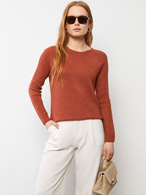 LCWAIKIKI Basic Bisiklet Yaka Düz Uzun Kollu Kadın Triko Kazak - W22009Z8-LCS