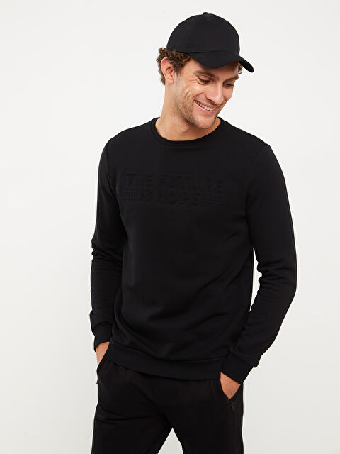 LCWAIKIKI Classic Bisiklet Yaka Baskılı Erkek Kalın Sweatshirt - W22337Z8-CVL