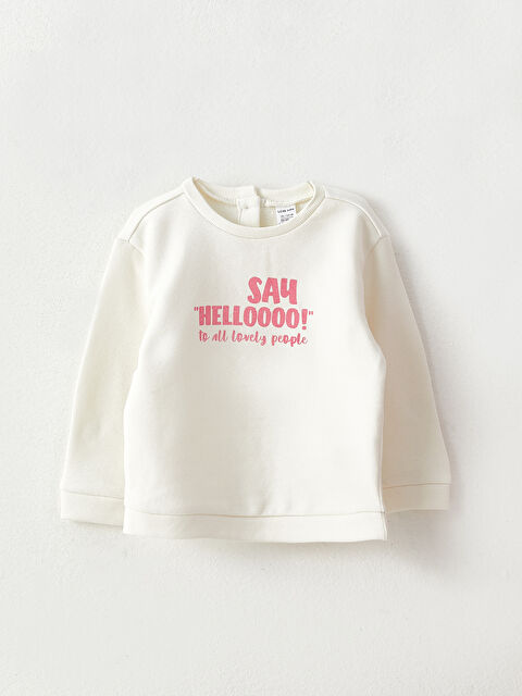 LCW baby Bisiklet Yaka Uzun Kollu Baskılı Kız Bebek Sweatshirt - W22519Z1-FDU