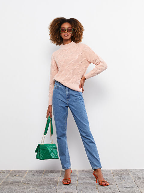 LCW Vision Half Turtleneck Self Patterned Long Sleeve Women's Tricot Sweater - W22709Z8-G2J