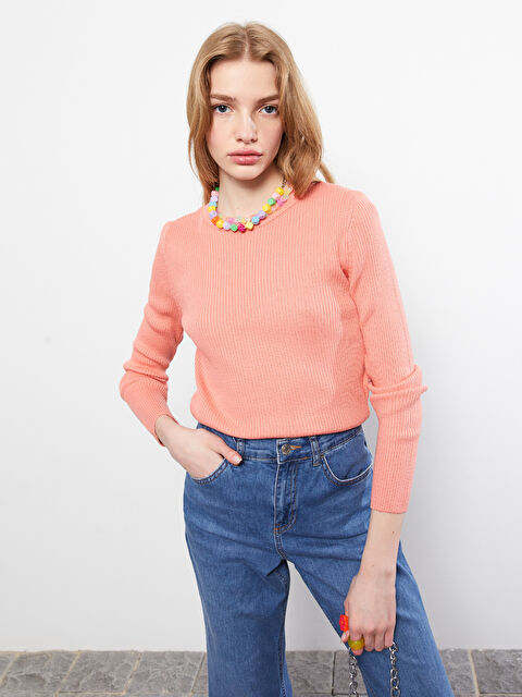 LCW Vision Bisiklet Yaka Düz Uzun Kollu Kadın Triko Kazak - W22852Z8-GCL