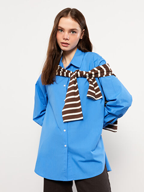 LCW Vision Önden Düğme Kapamalı Düz Uzun Kollu Poplin Kadın Gömlek - W23127Z8-H4E