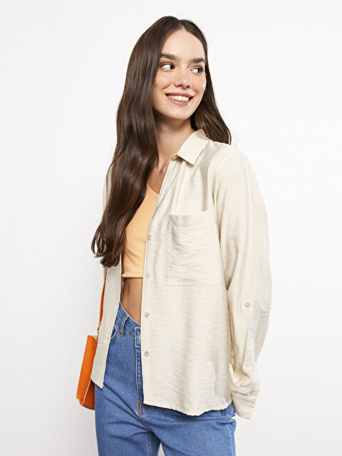 LCW Vision Önden Düğme Kapamalı Düz Uzun Kollu Kadın Gömlek - W23129Z8-G8H