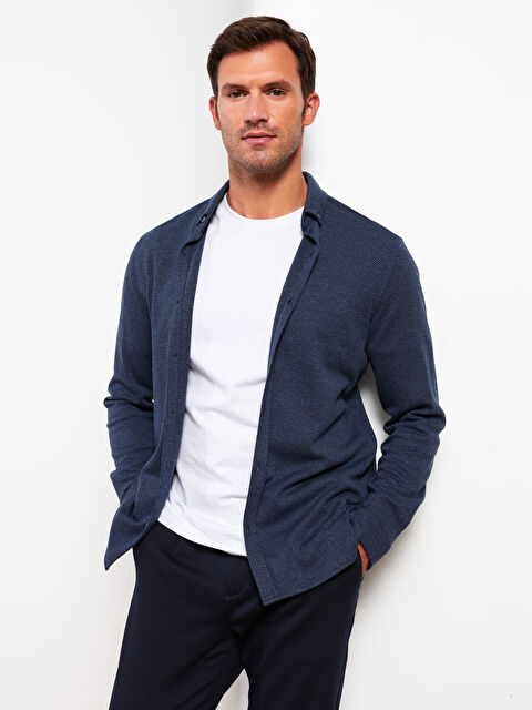 LCW Vision Slim Fit Uzun Kollu Armürlü Erkek Gömlek - W23211Z8-CS6