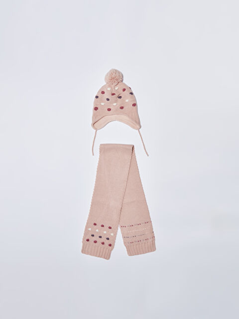 LCW baby Принтті қыз балаға арналған бини шапкасы және шарф - W23397Z1-SFY