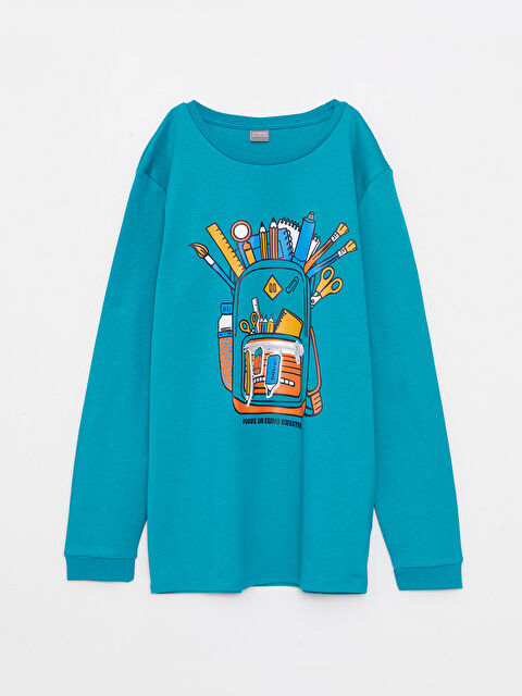 LCW Kids T-shirt Garçon en Coton à Manches Longues Imprimé Col Rond - W23448Z4-H4S