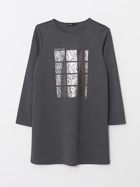 LCWAIKIKI Basic Bisiklet Yaka Baskılı Uzun Kollu Kadın Tunik - W23483Z8-D3A