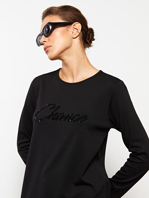 LCWAIKIKI Basic Bisiklet Yaka Pul Payet Baskılı Uzun Kollu Kadın Tunik - W23485Z8-CVL