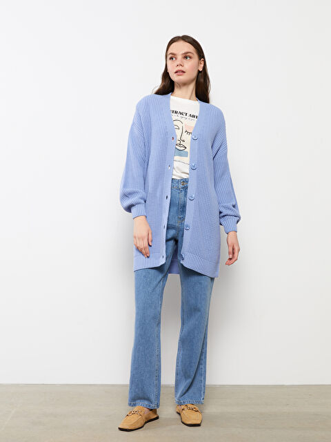 LCW Modest V Yaka Kadın Triko Hırka - W23502Z8-RUS