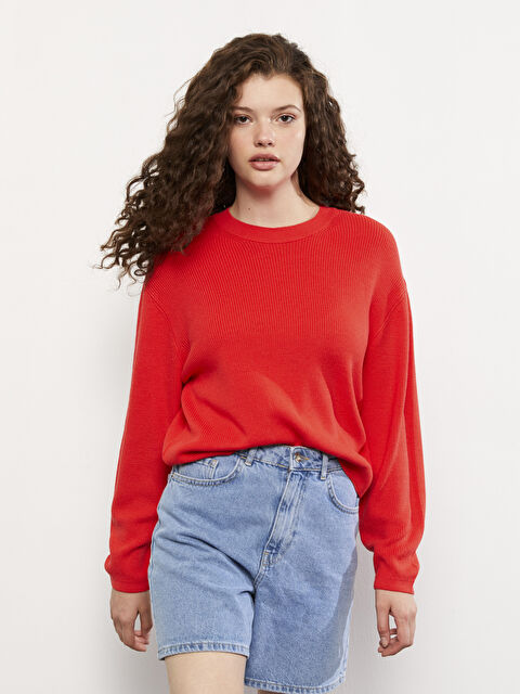 LCW Vision Crew Neck Plain Long Sleeve Women's Knitwear Sweater - W23604Z8-GPU