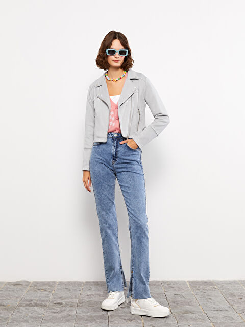 LCW Vision Biker Yaka Kadın Süet Görünümlü Mont - W23849Z8-S5N