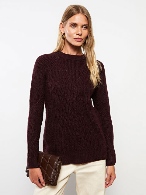 LCWAIKIKI Basic Crew Neck Self Patterned Long Sleeve Women's Knitwear Sweater - W23999Z8-HJC