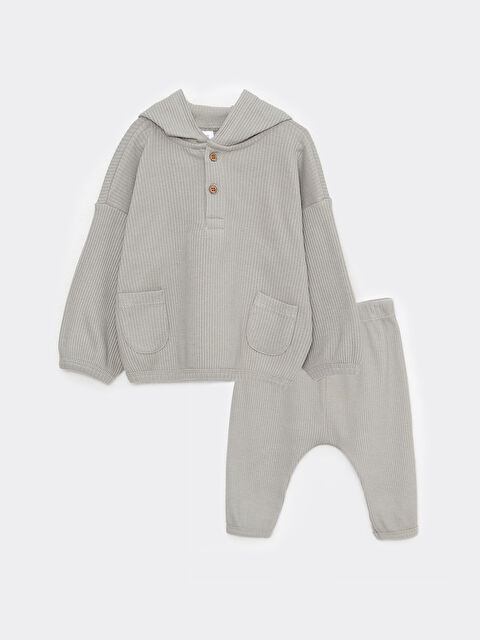 LCW baby Hooded Long Sleeve Baby Girl Sweatshirt and Pants 2-Pack Set - W24082Z1-S6G