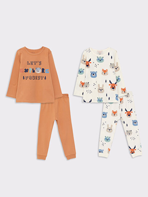 LCW baby Bisiklet Yaka Uzun Kollu Baskılı Pamuklu Erkek Bebek 2'li Pijama Takımı - W24100Z1-SJE