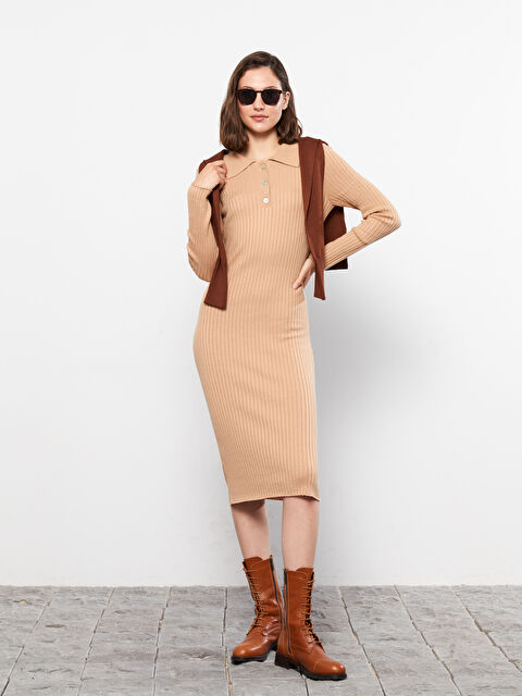 LCW Vision Polo Yaka Kadın Triko Elbise - W24123Z8-GCU