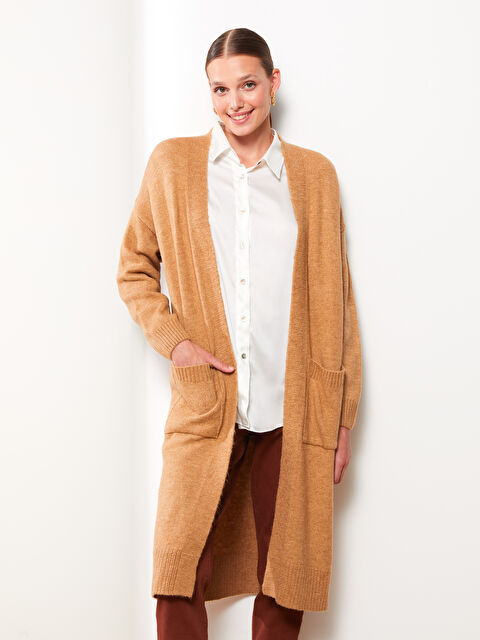 LCW Modest Şal Yaka Düz Uzun Kollu Kadın Triko Hırka - W24379Z8-S3Q