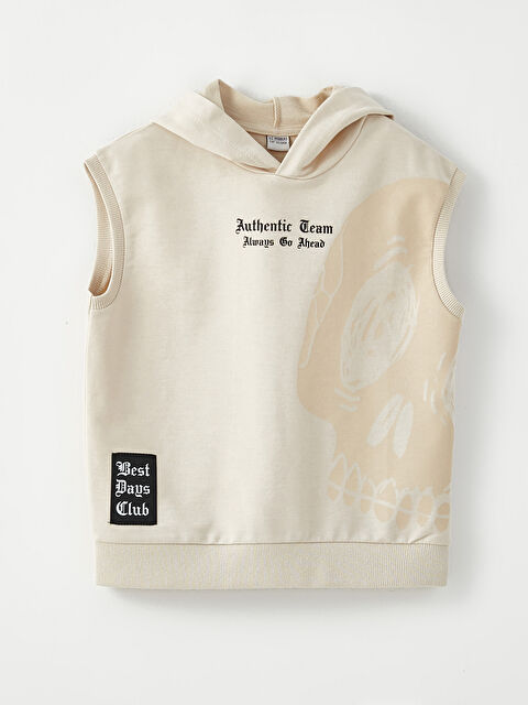 LCW Kids Kapüşonlu Baskılı Kolsuz Erkek Çocuk Sweatshirt - W24447Z4-FDL