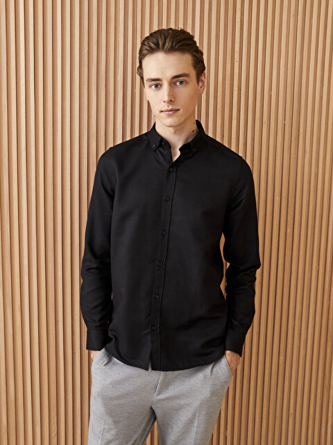 LCW Vision Slim Fit Uzun Kollu Armürlü Erkek Gömlek - W24497Z8-CVL