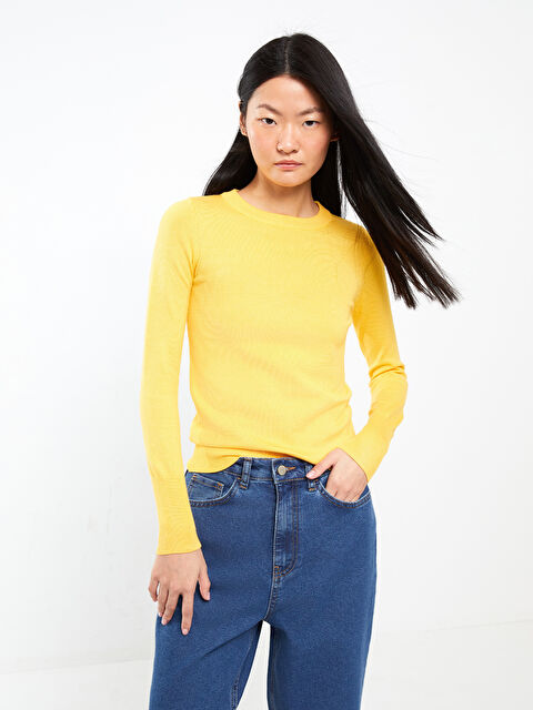 LCW Vision Crew Neck Plain Long Sleeve Women's Knitwear Sweater - W24546Z8-FVD