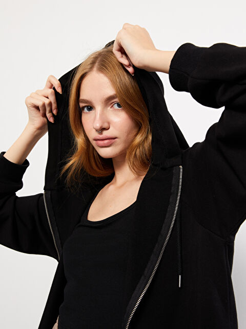 LCW Vision Kapüşonlu Düz Uzun Kollu Kadın Spor Hırka - W24554Z8-RQN