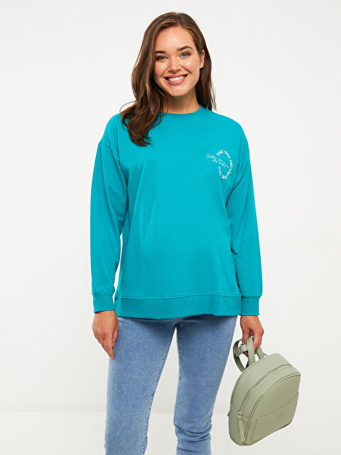 LCWAIKIKI Maternity Bisiklet Yaka Baskılı Uzun Kollu Hamile Sweatshirt - W24579Z8-H4S