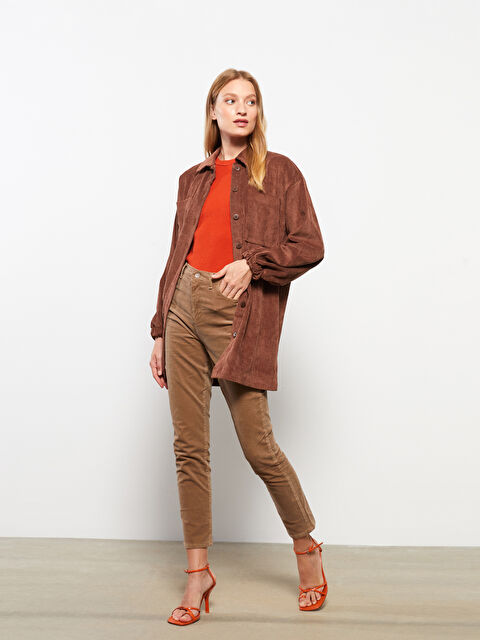 LCWAIKIKI Basic Normal Bel Dar Fit Düz Kadife Kadın Pantolon - W24621Z8-GUH