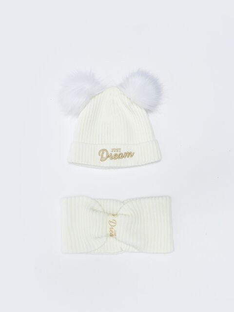 LCW ACCESSORIES Yazı Nakışlı Kız Çocuk Bere ve Boyunluk - W24700Z4-D3W