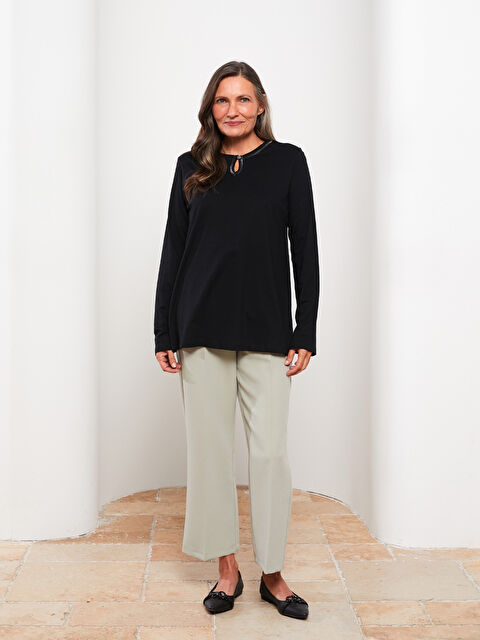 LCW Grace Kaçık Yaka Düz Uzun Kollu Pamuklu Kadın Bluz - W25033Z8-CVL