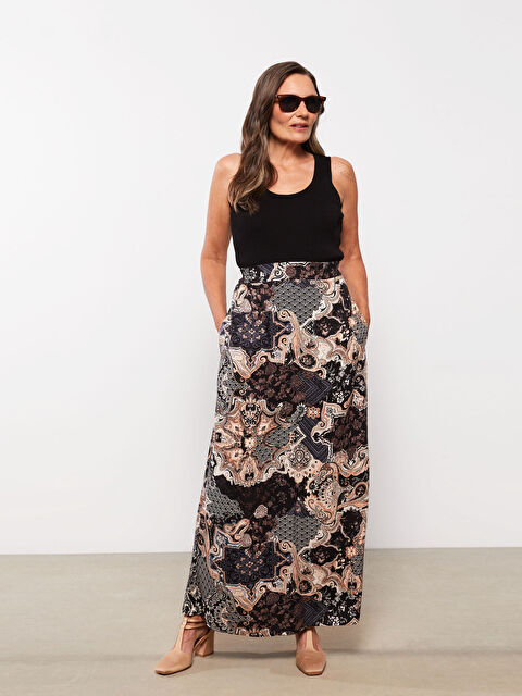 LCW Grace Beli Lastikli Desenli Viskon Kadın Etek - W25264Z8-LQB