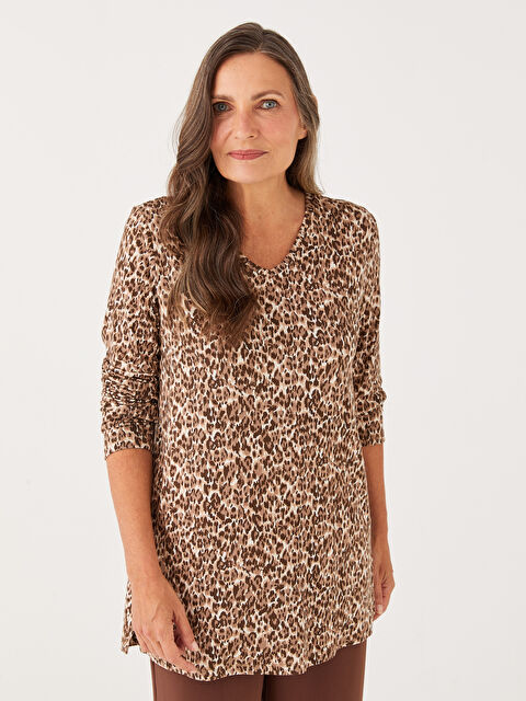 LCW Grace V Yaka Desenli Uzun Kollu Kadın Tunik - W25440Z8-LQB