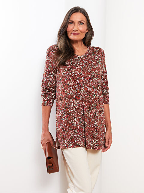 LCW Grace V Yaka Desenli Uzun Kollu Kadın Tunik - W25440Z8-LQY