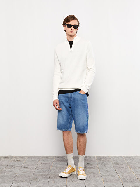 XSIDE Fermuarlı Dik Yaka Uzun Kollu Erkek Triko Kazak - W25590Z8-FDU