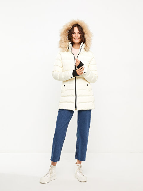 XSIDE Kadın Kapüşonlu Düz Şişme Mont - W25738Z8-QB3