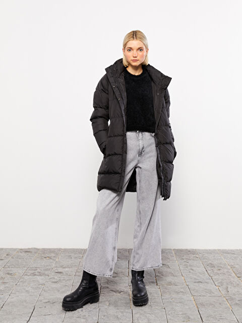 XSIDE Kadın Kapüşonlu Düz Şişme Mont - W25743Z8-CVL